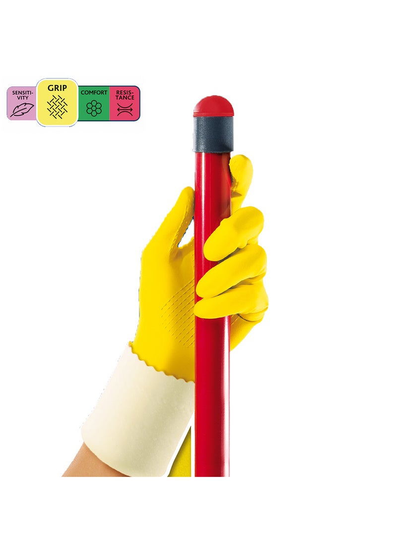 Vileda Super Grip Reusable Gloves M, Flexible, Waterproof Rubber Latex, Tear-Proof, Excellent Grip, Medium Size, Yellow (1 Pair Per Pack) Yellow - Image 2