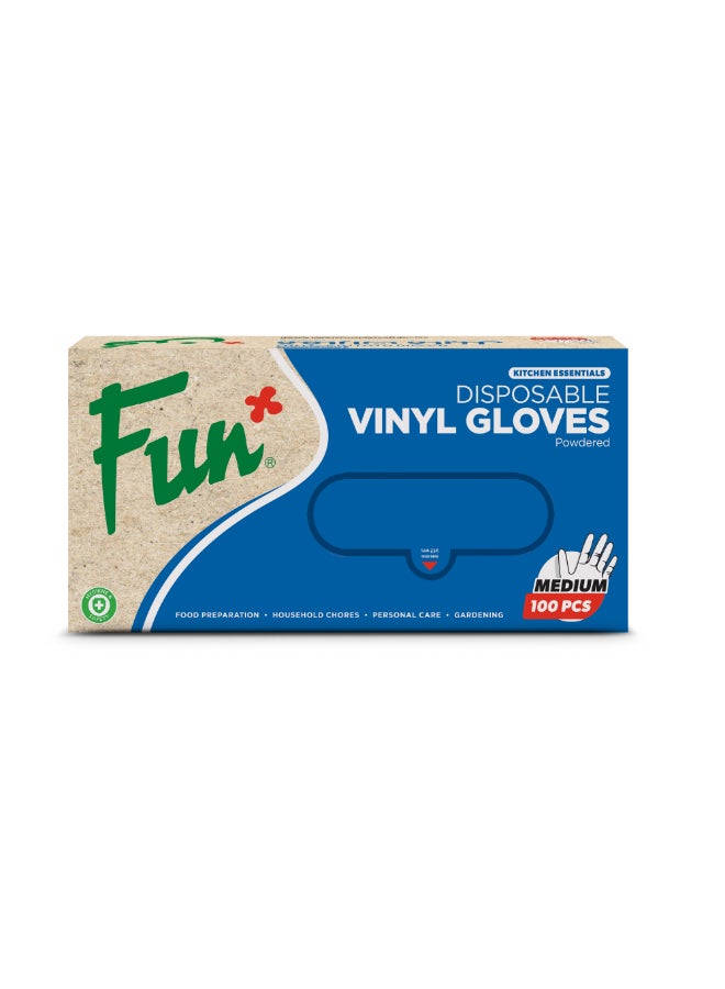 Fun Vinyl Powdered Disposable Gloves, 100 Count Medium White Medium  - Image 1