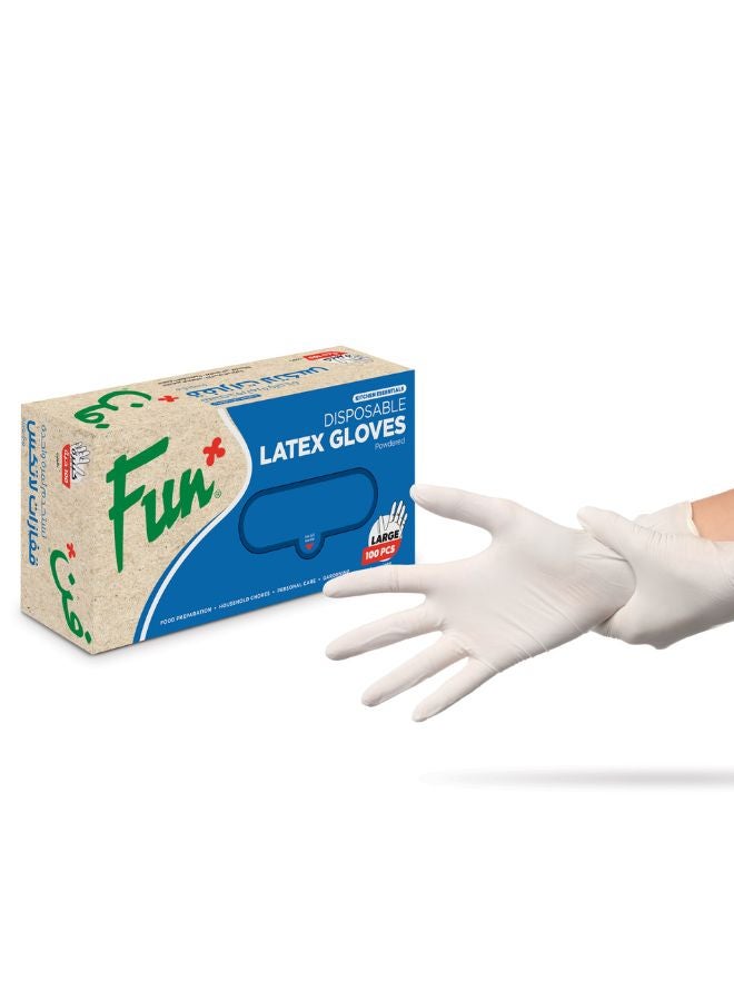 Fun 100-Pieces Powdered Latex Disposable Gloves Large  - Image 2