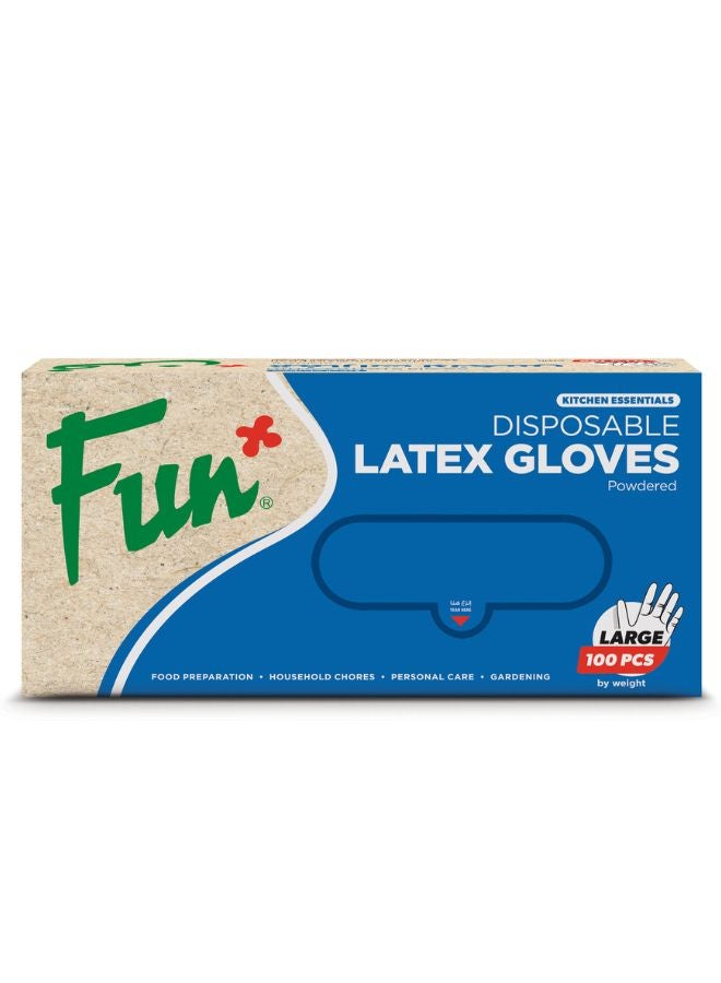 Fun 100-Pieces Powdered Latex Disposable Gloves Large  - Image 1