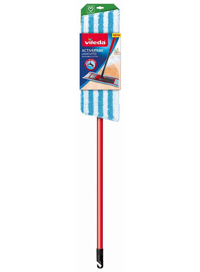 Vileda - ActiveMax Lavatutto Micro & Cotton Flat Mop, Trapezoid-shaped, Telescopic handle, High absorbency Red ‎18.7 x 6.3 x 0.01 cm - Image 1