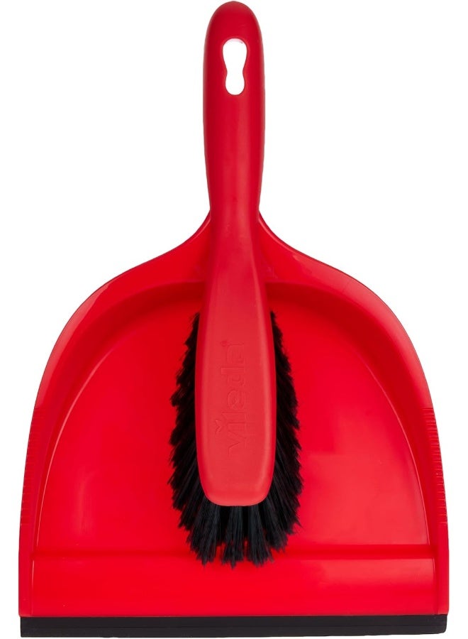 Vileda - Vileda Dustpan And Brush Standard Set, Grooved Edge, Rubber Lip Red/Black 33x23x8cm - Image 1
