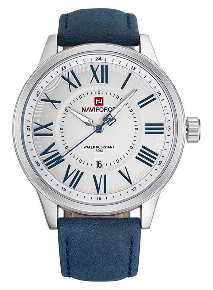 نافيفورس ساعة يد بعقارب مقاومة للماء بسوار من الجلد الصناعي مع شاشة عرض التاريخ طراز NF9126M للرجال - Image 1