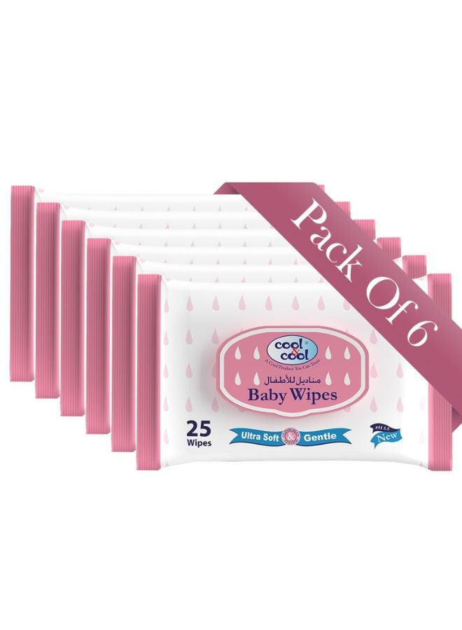 كول اند كول عبوة من 6 مناديل مبللة للسفر للأطفال، 25 منديل - Image 1