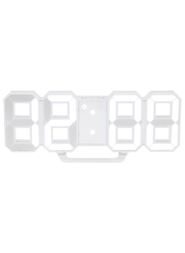 ساعة منبه جدارية رقمية ومتعددة الوظائف بإضاءة LED وعرض الوقت بنمط 12 ساعة/24 ساعة أبيض 22x9.3x4.5سم - Image 1