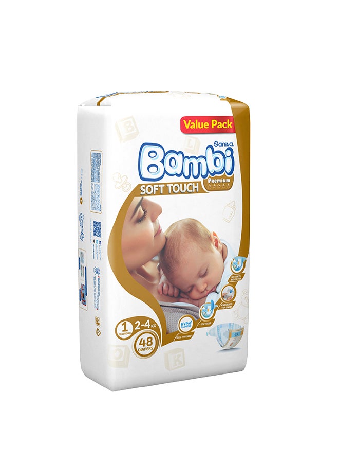 سانيتا بامبي حفاضات أطفال، مقاس 1، وزن  2 - 4 كجم، 48 قطعة - حديثي الولادة، العبوة الاقتصادية، حفاض مضغوط وامتصاص اكثر - Image 3
