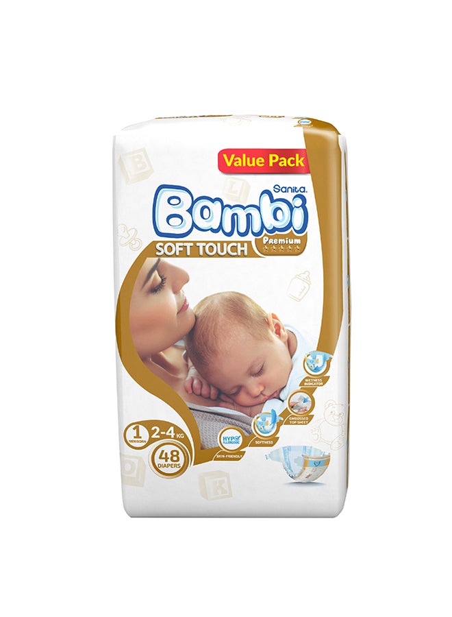 سانيتا بامبي حفاضات أطفال، مقاس 1، وزن  2 - 4 كجم، 48 قطعة - حديثي الولادة، العبوة الاقتصادية، حفاض مضغوط وامتصاص اكثر - Image 2