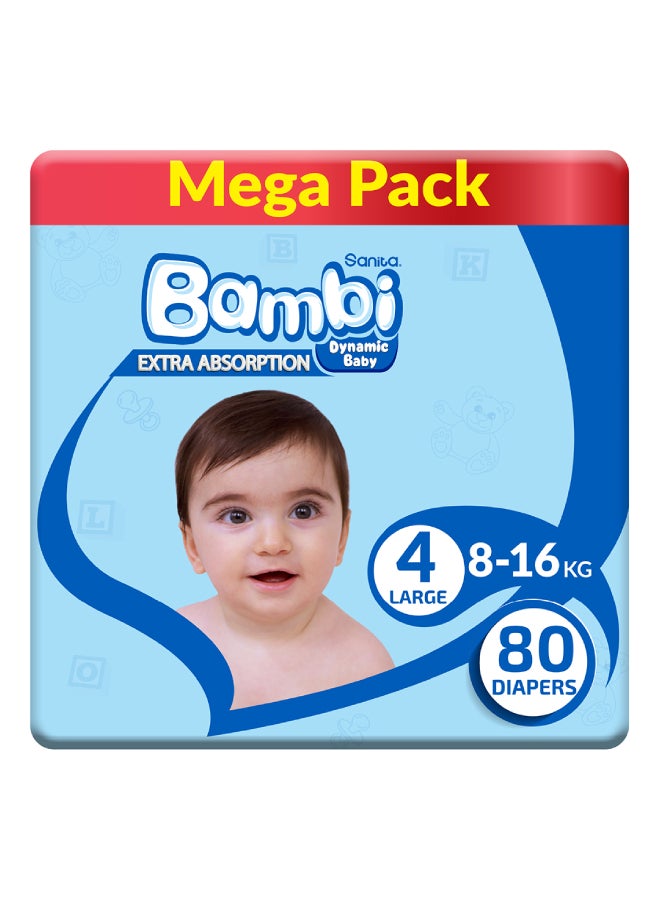 Sanita Bambi - Size 4, Large, 8-16 Kg, Mega Pack, 80 Diapers - Image 1