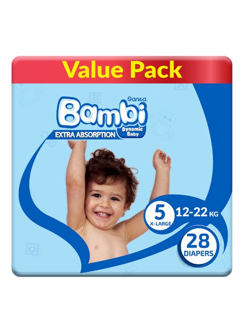 Size 5, Xl, 12-22 Kg, Value Pack, 28 Diapers