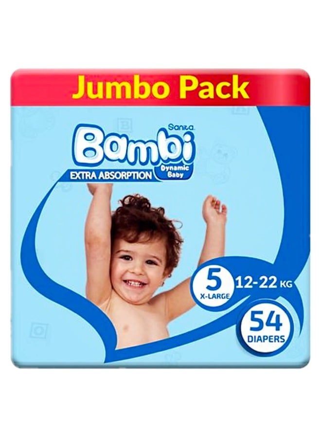 Sanita Bambi Sanita Baby Diapers, Size 5, X-Large,12-22 kg, Jumbo Pack, 54 Diapers - Image 1
