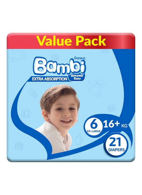 Size 6, Xxl, 13-25 Kg, Value Pack, 21 Diapers