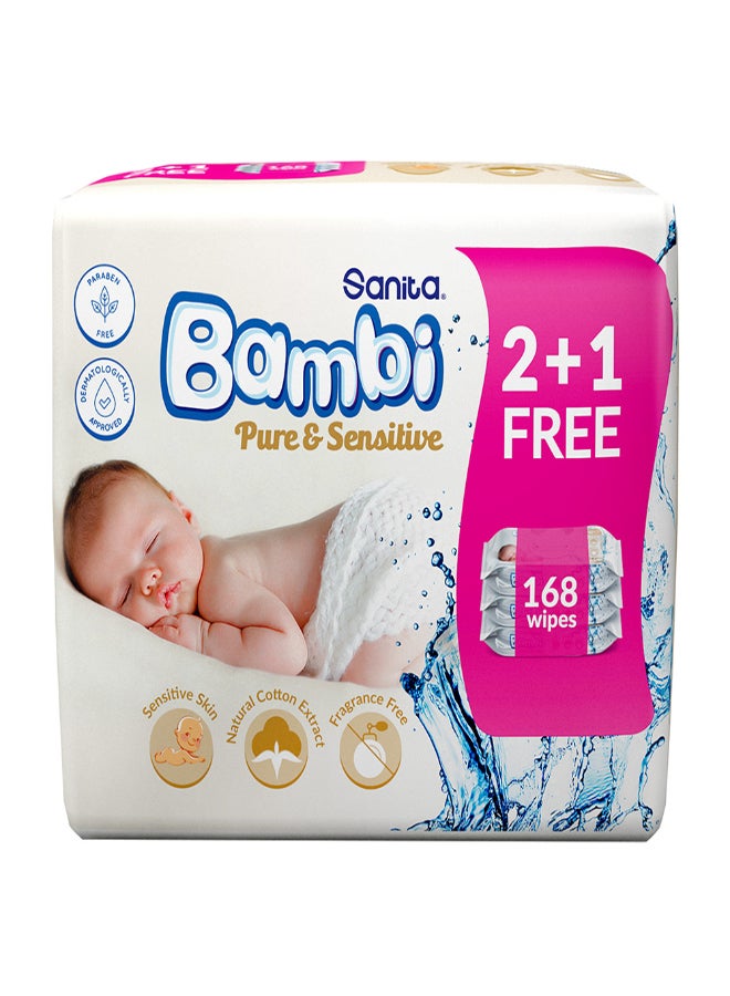 Sanita Bambi Baby Wet Wipes Pure And Sensitive 168 Wipes  Pack of 3  - Image 1