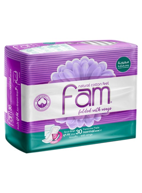 Folded and Compressed Feminine Pads with Wings, Normal, 30 Pads