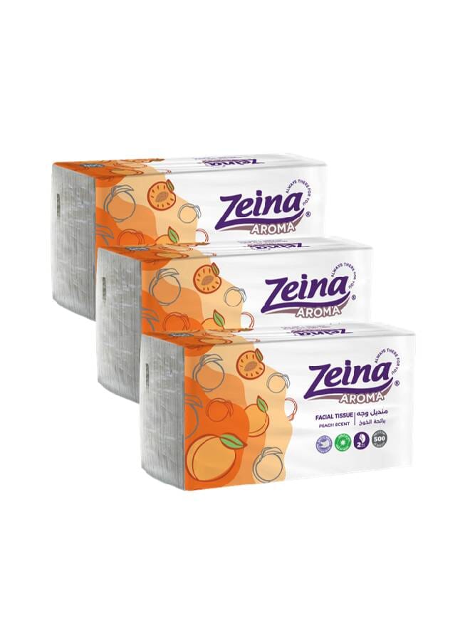 Zeina Facial Tissues Peach 500T 3Pack Multicolour