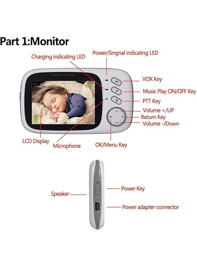 Generic - 3.2-Inch LCD Wireless Baby Monitor With Night Vision Two-Way Talk - White - Image 1