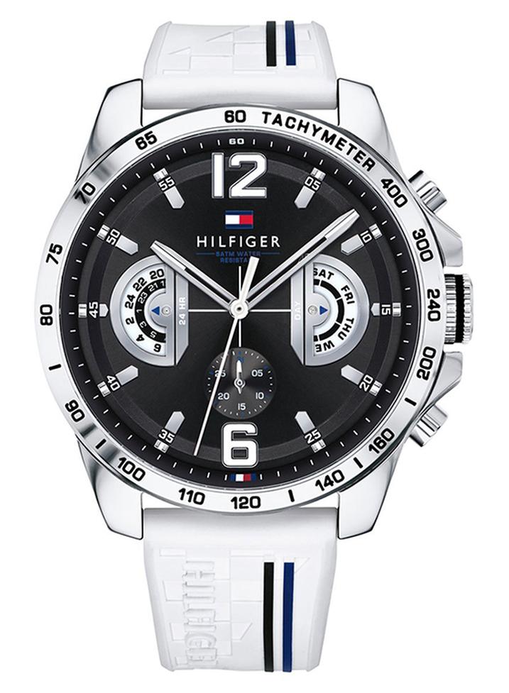 TOMMY HILFIGER Men's Decker Round Shape Silicone Strap Chronograph Wrist Watch 46 mm - White - 1791475 - Image 1