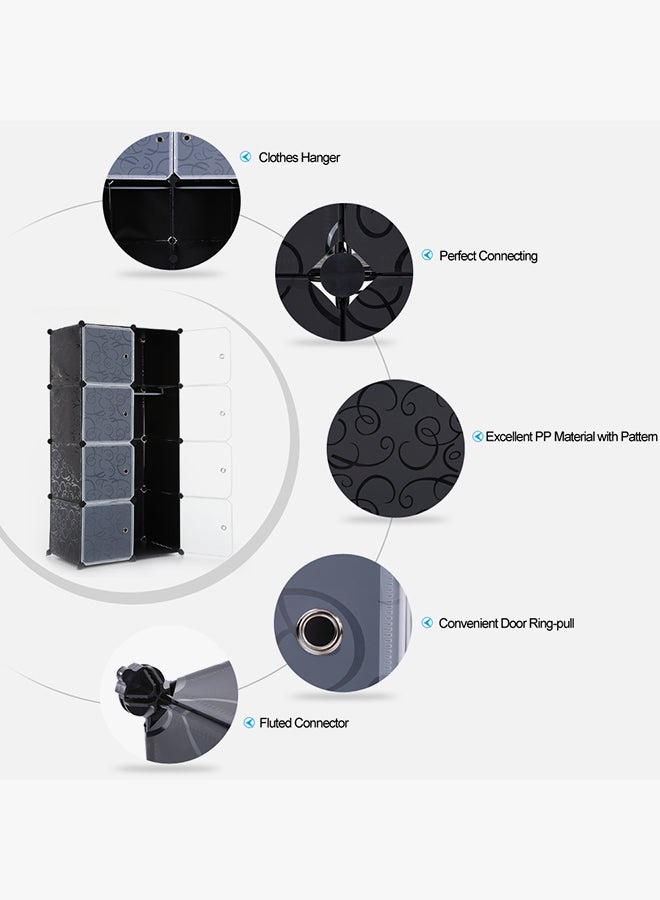 ikayaa 8 Grid Storage Wardrobe DIY Cabinet Grey/Black - Image 5