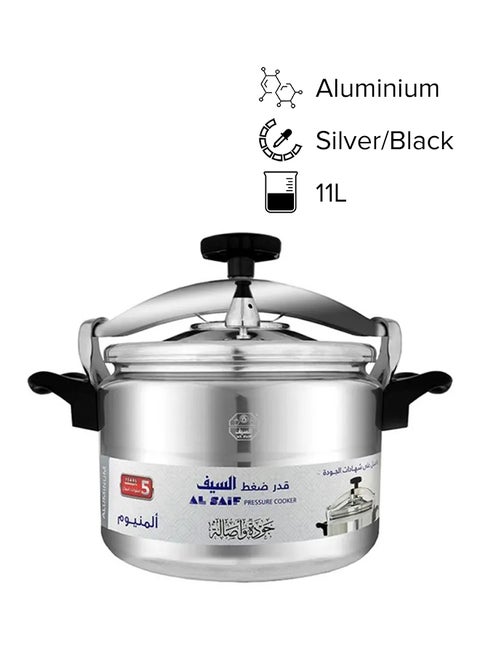 Aluminium Pressure Cooker Silver/Black 11.0Liters