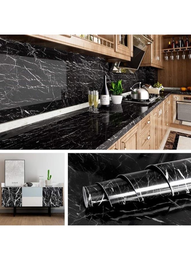 ورق جدران ذاتي اللصق بنمط رخامي أسود 60cmx5m - Image 2
