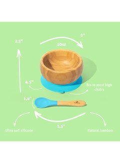 Avanchy Baby Bamboo Stay Put Suction Bowl With Spoon - Brown/Green  - Image 2