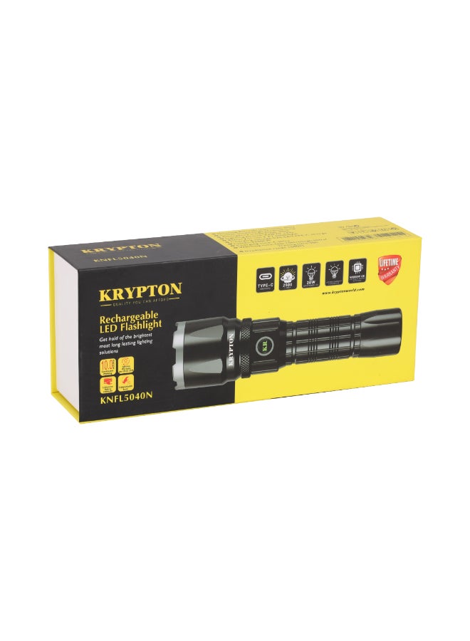 KRYPTON Rechargeable LED Flashlight, 2500 Lumens, 20W Power, 1000m Beam, 5000mAh Battery, 10H Runtime, Type-C Charging Black - Image 5