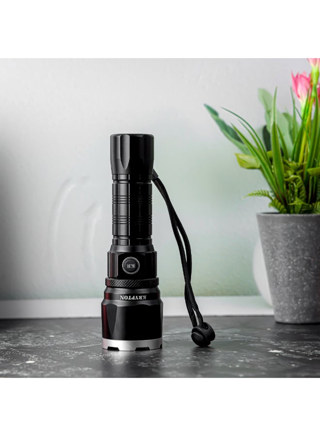 KRYPTON Rechargeable LED Flashlight, 2500 Lumens, 20W Power, 1000m Beam, 5000mAh Battery, 10H Runtime, Type-C Charging Black - Image 2