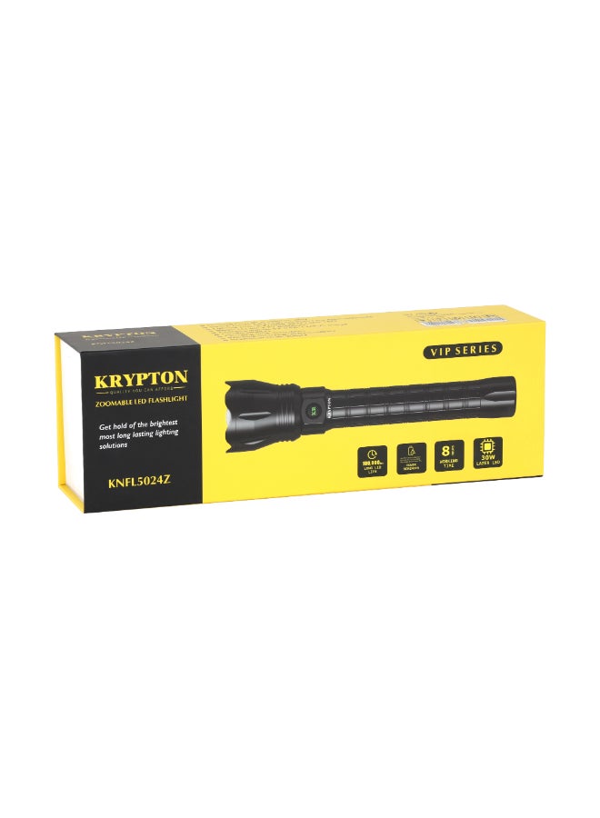 KRYPTON Rechargeable Zoomable LED Flashlight, 2000 Lumens, 30W Laser LED, 8000mAh Battery, 8H Runtime, Type-C Charging Black - Image 4