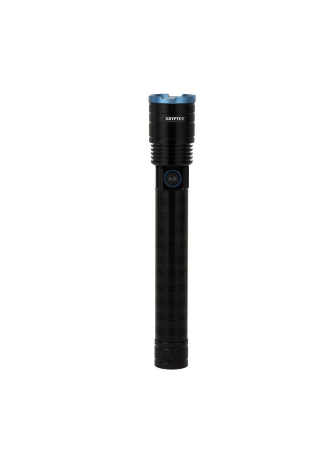 KRYPTON Zoomable LED Flashlight 2000 Lumens – High Power Rechargeable Torch with 6000mAh Battery, Type-C Charging, Aircraft Aluminum Body – Waterproof Camping, Hiking, Outdoor Flashlight Black - Image 1