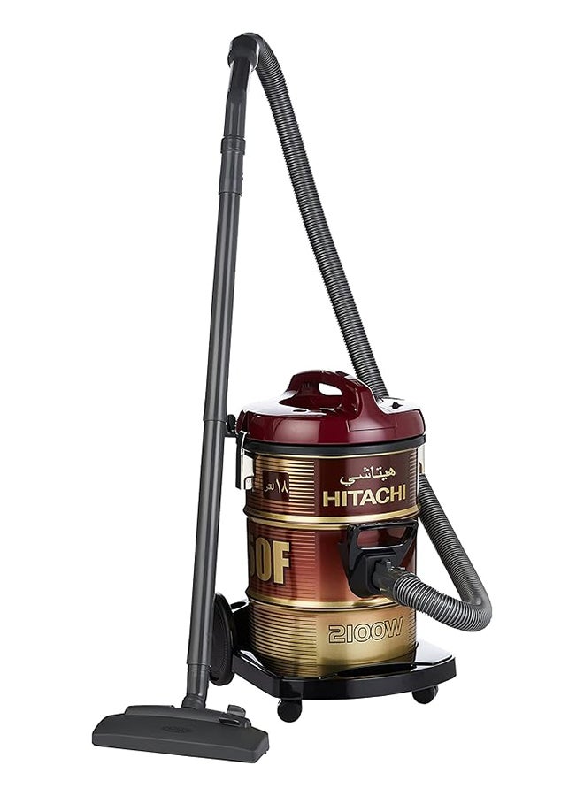 HITACHI Drum Vacuum Cleaner 2100 Watts, 18 Liters Tank Dust Capacity With 7.8M Extra Long Power Code, Removable & Washable Filter, Rug-Floor Nozzle, Best For Home, Office & Mosque 18 L 2100 W CV950F 24CBS WR Wine Red - Image 1