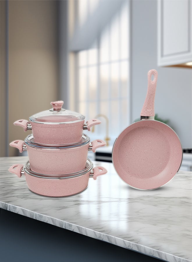 Kunzita - 7 Pieces Turkish Granite Cookware Set With Pyrex Lid Pink 24x24x10.5cm - Image 1