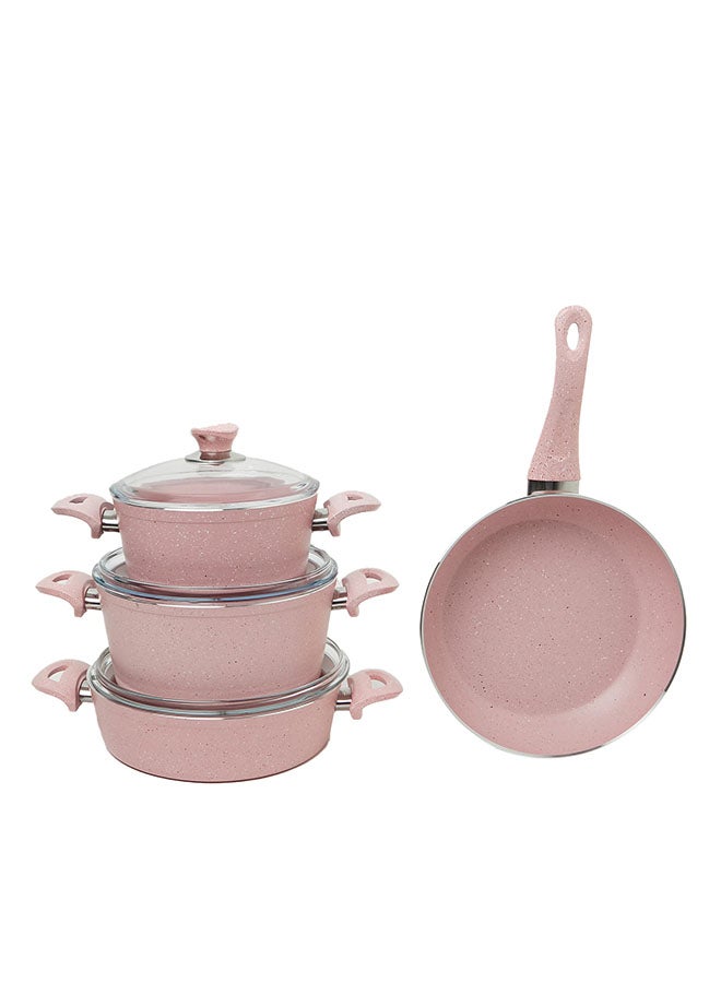Kunzita - 7 Pieces Turkish Granite Cookware Set With Pyrex Lid Pink 24x24x10.5cm - Image 1