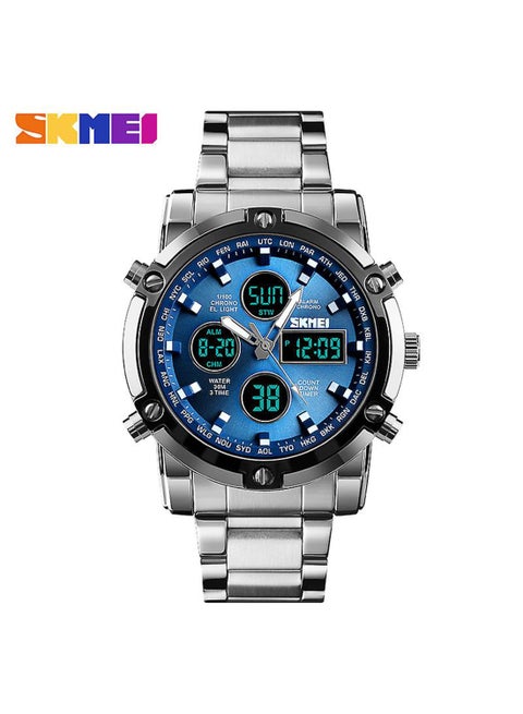 Men's Stainless Steel Digital Analog Watch 1389 - 48 mm - Silver