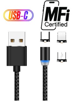 3-In-1 Magnetic And Lightning USB Charging Cable Black