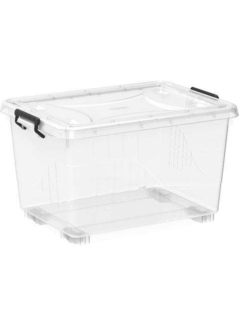 55L Clear Plastic Storage Box 58.5 X  42.5 X  34.5 Cm With Wheels & Lockable Lid (Transparent ) Transparent 55.0Liters