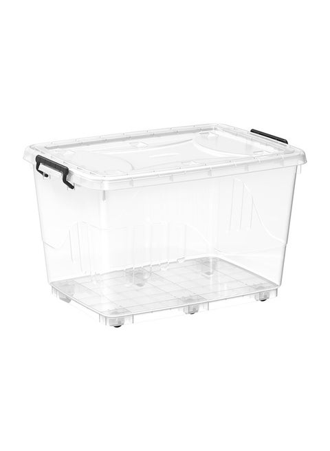 82L Clear Plastic Storage Box With Wheels & Lockable Lid (Transparent) Transparent 82.0Liters