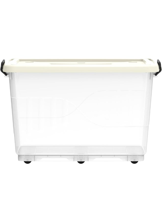 Cosmoplast 82 L Clear Plastic Storage Box With Wheels & Lockable Lid Off White 68 x 49 x 41cm - pnsku/N25651694A/45/_/1740121498/04ecc606-7e88-4275-8674-246ef8b18ba2