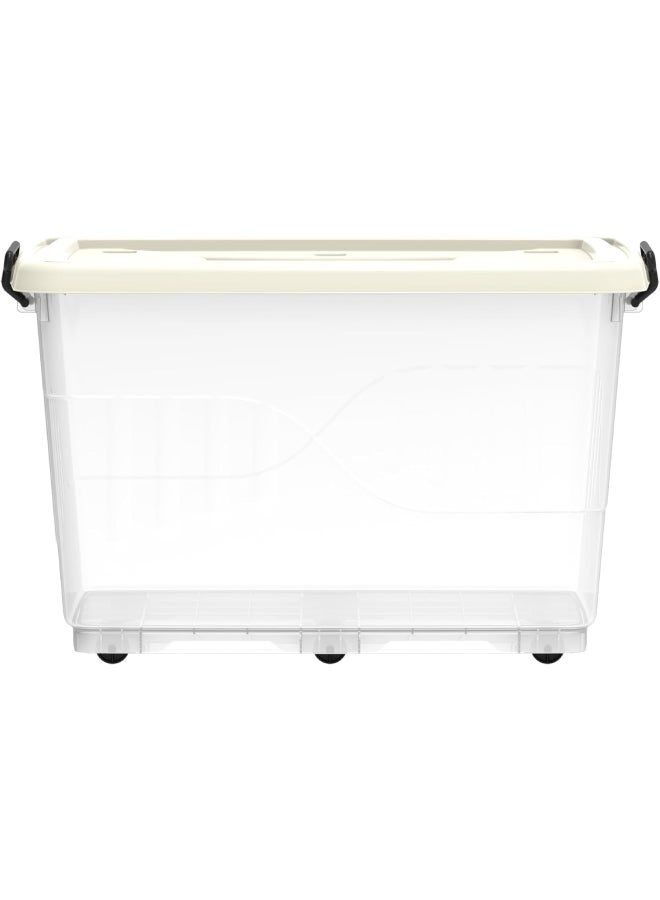 Cosmoplast Cosmoplast 82 L Clear Plastic Storage Box With Wheels & Lockable Lid Off White 68 x 49 x 41cm  - Image 2