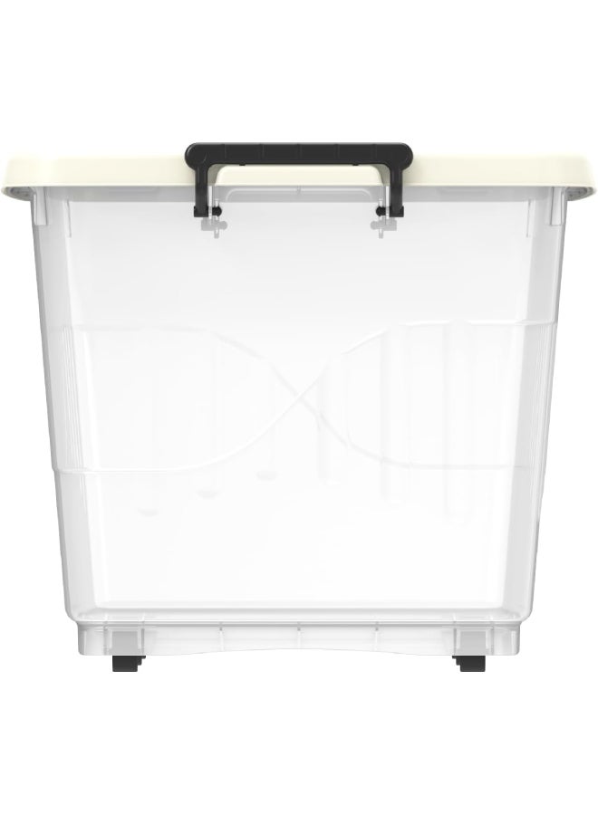Cosmoplast Cosmoplast 82 L Clear Plastic Storage Box With Wheels & Lockable Lid Off White 68 x 49 x 41cm  - Image 3