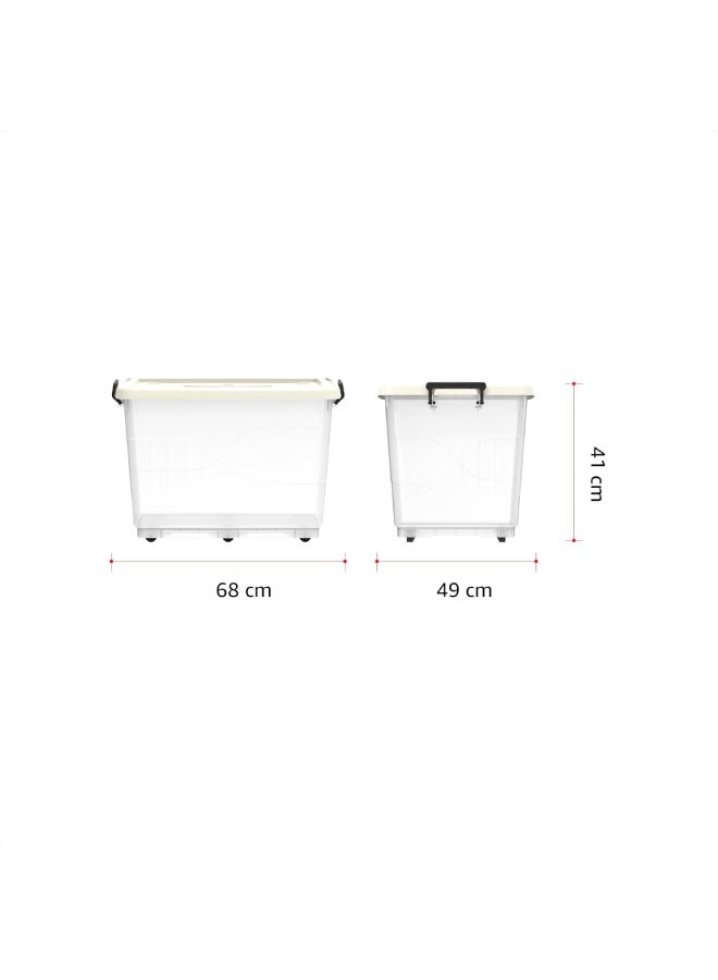 Cosmoplast - Cosmoplast 82 L Clear Plastic Storage Box With Wheels & Lockable Lid Off White 68 x 49 x 41cm - Image 1