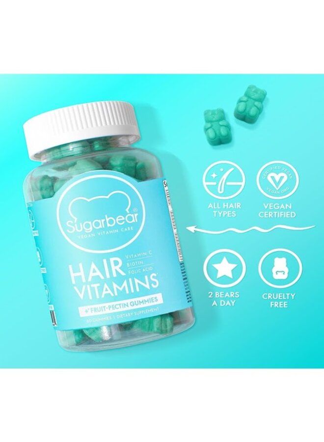 SugarBear - Pack Of 3 X 60 Hair Vitamins Vegan Gummies, 180 Gummies Gift Pack With Free Brush - Image 1