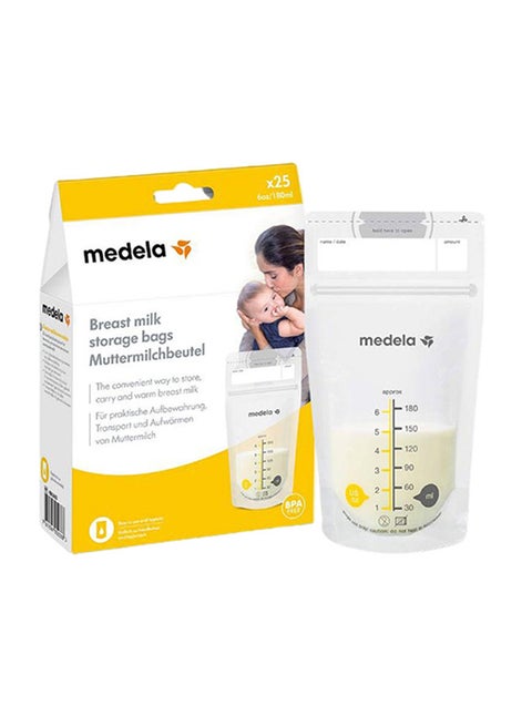 Breastmilk Storage Bags, Ready To Use Breast Milk Storing Bags For Breastfeeding, Self Standing Bag, Space Saving Flat Profile, 25 Count (Pack of 1)