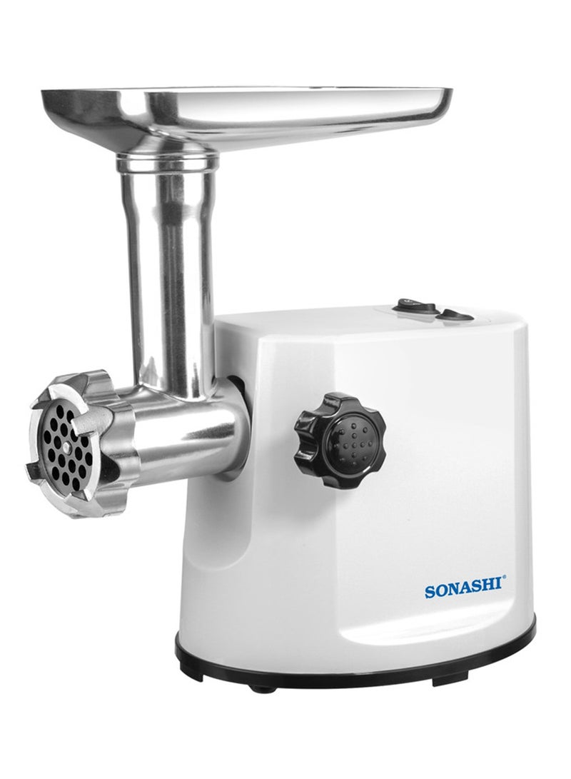 SONASHI Meat Grinder - Electric Meat Grinder with 2 Cutting Plates, Reverse Function, Stainless Steel Blade | Comes with Large Capacity Metal Hopper 300 W SMG-022N White  - Image 2