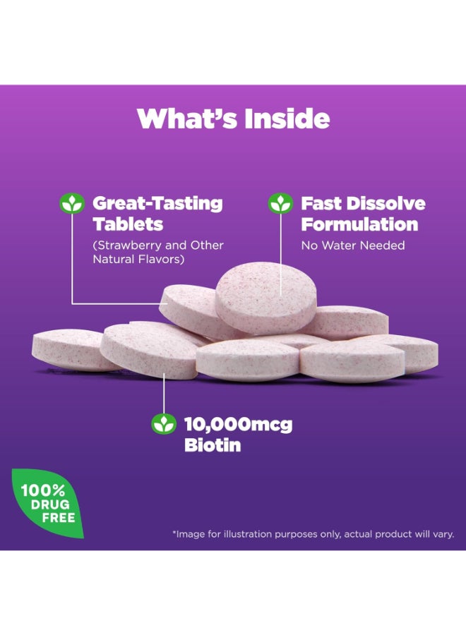 NATROL - Biotin, Fast Dissolve, Strawberry 10,000 Mcg - 60 Tablets Packaging May Vary - Image 1