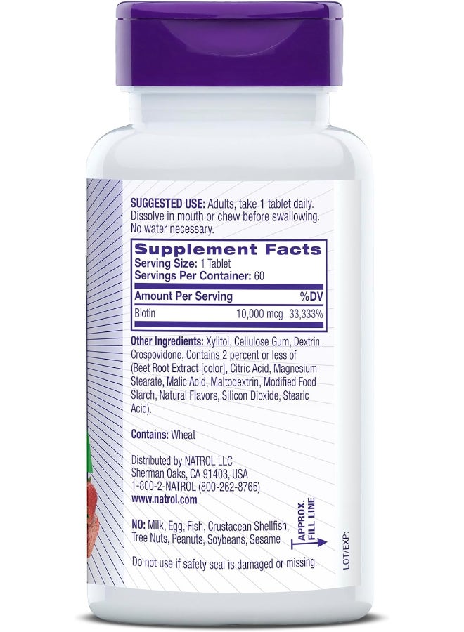 NATROL - Biotin, Fast Dissolve, Strawberry 10,000 Mcg - 60 Tablets Packaging May Vary - Image 1