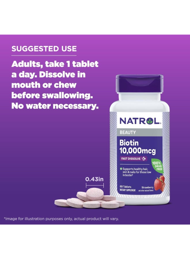 NATROL - Biotin, Fast Dissolve, Strawberry 10,000 Mcg - 60 Tablets Packaging May Vary - Image 1