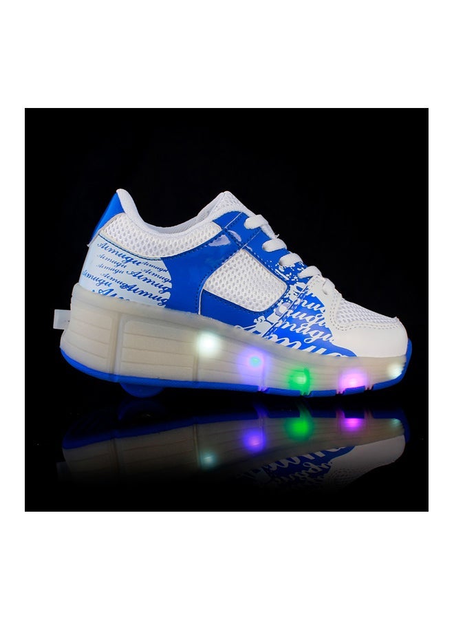 LED Flashing Wheeled Low Top Sneakers White/Blue  - Image 1