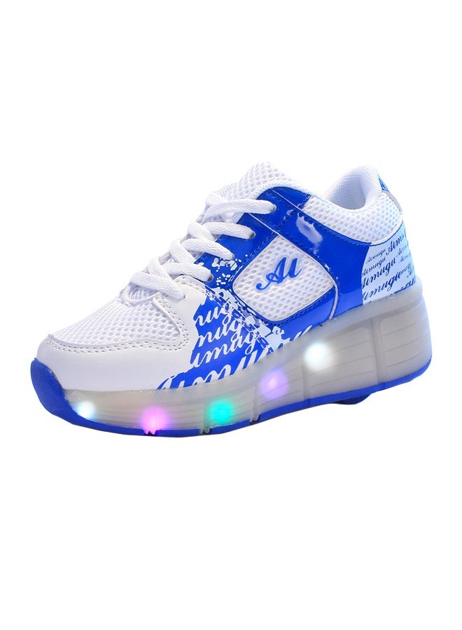 LED Flashing Wheeled Low Top Sneakers White/Blue  - Image 2