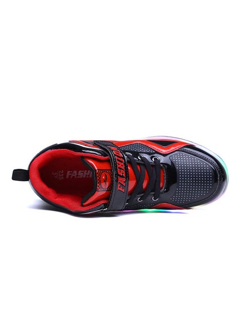 LED Flash Hook And Loop Skate Shoes With Wheel Red