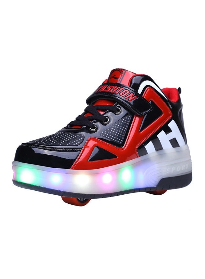 Cool Baby - LED Flash Hook And Loop Skate Shoes With Wheel Red - Image 1