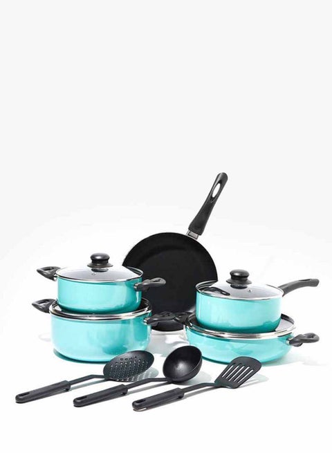 12-Piece 12 Piece Cookware Set - Aluminum Pots And Pans - Non-Stick Surface - Tempered Glass Lids - PFOA Free - Frying Pan, Casserole With Lid, Saucepan With Lid, Kitchen Tools - Mint Mint